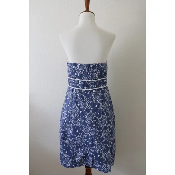 Vineyard Vines Blue & White Seashell Strapless Mini Dress Size 8 - Picture 3 of 6
